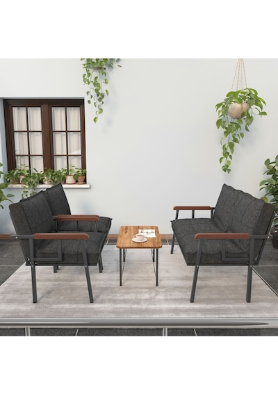Mygusi Modern Balkon, Bahçe, Cafe - Metal Kanepe Koltuk Takımı - 2 1 1 Sehpa Hediye Antrasit