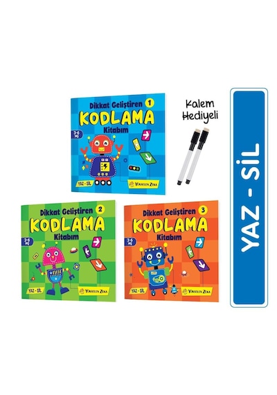 3-6 Yaş Dikkat Geliştiren Kodlama Kitabım Seti Yaz-sil
