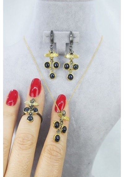 925 Ayar Safir Taşlı 3 Lü Gümüş Set