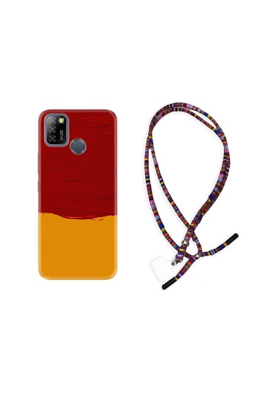 Infinix Smart 5 Kılıf Rasta Boyun Askılı Sarı Kırmızı Boya 1708