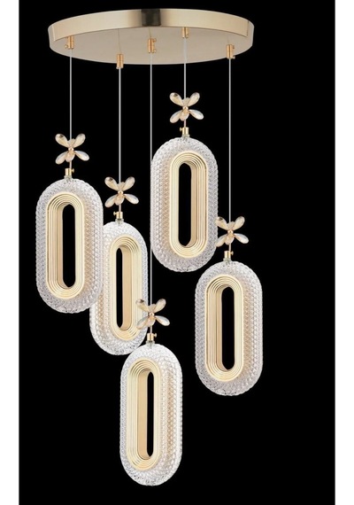 5'li Gold Kaplama Sarkıt Led Salon Avize 3 Renk Ledli Gold