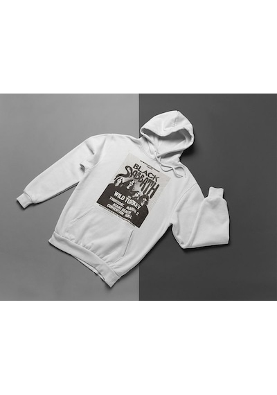 Sevbano Black Sabbath Baskılı Unisex Oversize Müzik Grubu Hoodie Beyaz