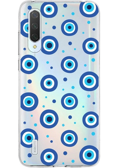 Xiaomi Mi 9 Lite İle Uyumlu 1mm Slim Fit Nazar Boncuğu 1 Baskılı Şeffaf Kılıf Şeffaf