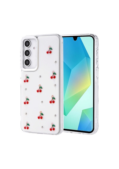 Zore Galaxy A16 Kılıf Airbag Tasarımlı Simli Şeffaf Ogaa Kutup Kapak - Kiraz