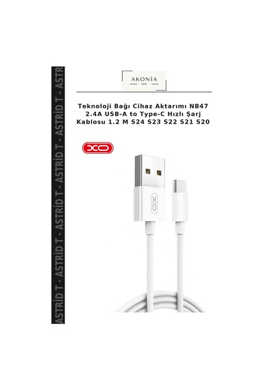 Teknoloji Bağı Cihaz Aktarımı Nb47 2.4a Usb-a To Type-c Hızlı Şarj Kablosu 1.2 M S24 S23 S22 S21 S20