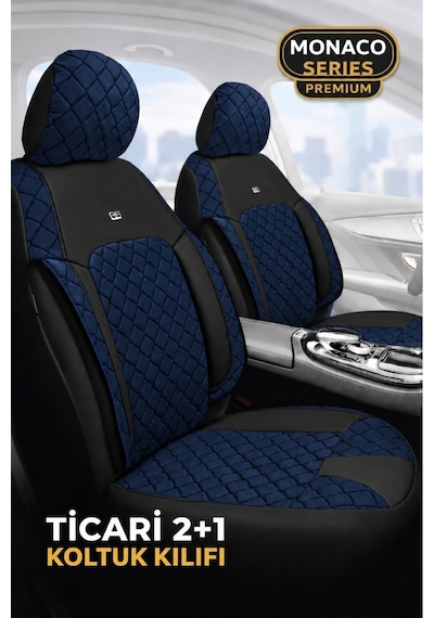 Toyota Prius 2004-2022 Uyumlu Monaco Serisi Deri 2+1 Ticari Lacivert Siyah Oto Koltuk Kılıfı