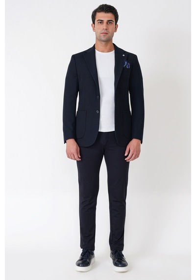 Slim Fit Torba Cepli Esnek Yünlü Lacivert Ceket C 745