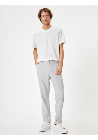Koton Keten Chino Pantolon Cep Detaylı Gri Desenli 4sam40225hw Gri