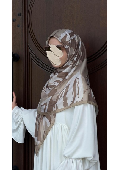 Qalortex Scarf Pamuklu Soft Âmine Desen Eşarp-vizon