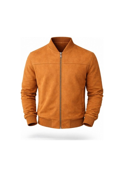 Premium Slim Fit Bomber Kolej Deri Ceket Taba