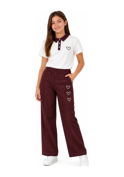 İrem Çocuk Giyim Kız Çocuk Kot Yakalı Düğme Kalp Nakışlı Tişört Geniş Paça Model Kalp Nakışlı Mürdüm Renk Tişört Pantolon Takım Mürdüm İrem Çocuk Giyim Kız Çocuk Kot Yakalı Düğme Kalp Nakışlı Tişört Geniş Paça Model Kalp Nakışlı Mürdüm Renk Tişört Pantolon Takım Mürdüm