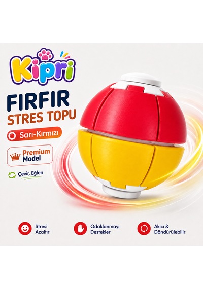 Spinner Ball Rulmanlı Fırfır Stres Topu Bas-çevir 3d Baskı Fidget Oyuncak Sarı-kırımızı