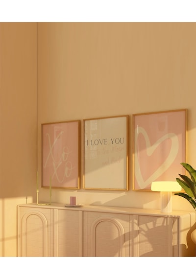 Çerçevesiz Poster Xoxo, I Love You, Ve Kalp Tasarımlı Minimal
