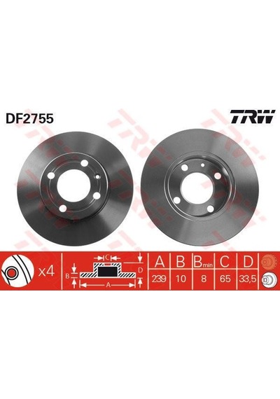 TRW DF2755 FREN DİSKİ ÖN POLO III 94- / AROSA 97- DÜZ 239mm