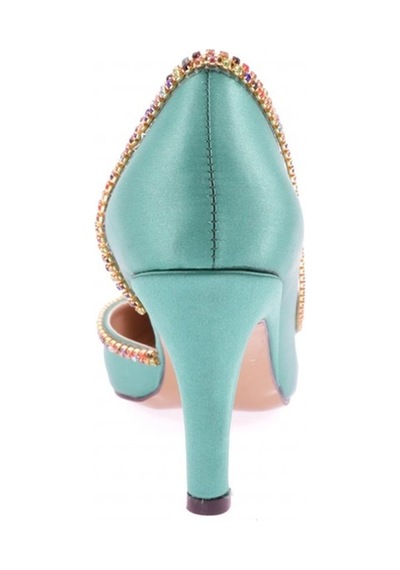 Dgn 1328 Kadin Transparan Detayli Stiletto 1328-2150-R12562 Yeşil Saten