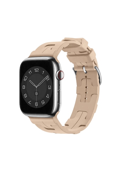 Ekılıf - Apple Uyumlu  Watch 7 45mm - Kordon Silikon Kordon Krd-92 - Kahve Açık