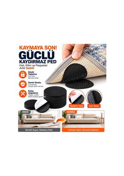 İbico Halı Kaydırmaz Yuvarlak Cırtlı Yapışkanlı Çok Amaçlı Keçe Ped- 50'li Paket