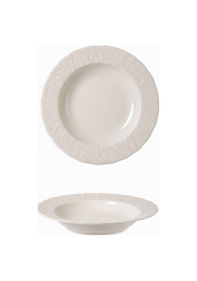6 Kişilik Kabartma Desen Pera Yemek Tabağı 21cm Krem Rengi