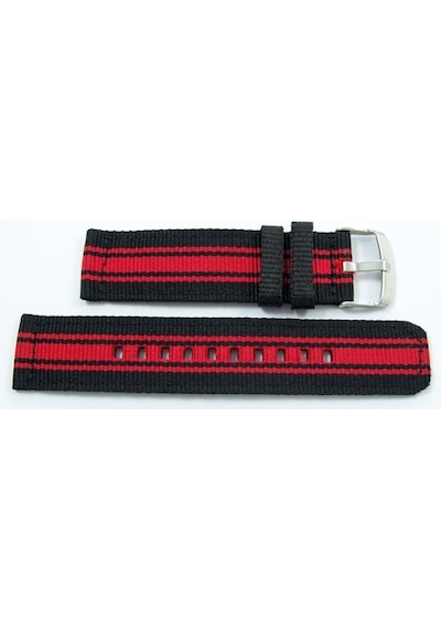 Kumaş Perlon Siyah Kırmızı 22Mm Spor Saat Kordonu Kayışı Nato