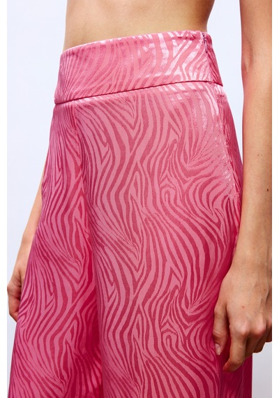 Sateen Saten Desenli Pantolon - Pembe