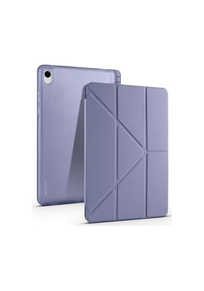 Galaxy Tab S11 2025 Sm-x730-sm-x736 Uyumlu Kalem Bölmeli Dönebilen Üçgen Standlı Tri Folding Tablet Kılıfı - Mor - T40395