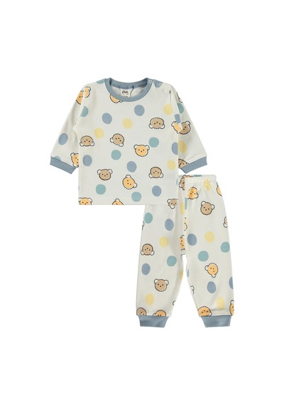Civil Baby Ayıcık Baskılı 6-18 Ay Pijama Takımı - Ekru