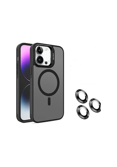iPhone Uyumlu 11 Kamera Korumalı Stantlı Magsafe Destekli Mat Lens Koruyucu Telefon Kılıfı Siyah