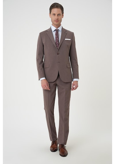 Efor Slim Fit Esnek Çift Yırtmaç Yelekli Düz Klasik Vizon Takım Elbise Tk 901 Vizon