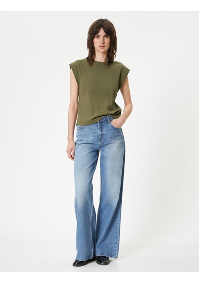 Koton Bisiklet Yaka Tişört Slim Fit Kısa Kollu Haki 4sak50148ek Haki