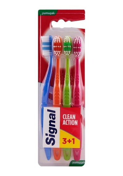 Premium Action 4&apos Lü 3+1 Yumuşak Diş Fırçası Açık Ahşap