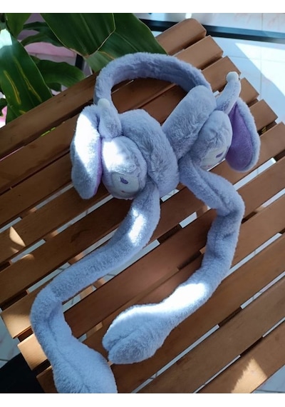 Kulakları Hareket Eden Sesli Peluş Kuromi Peluş Kulaklık Taç Mor