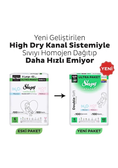 Sleepy Natural Double Soft Ultra Paket Bebek Bezi 6 Numara Xlarge 62 Adet