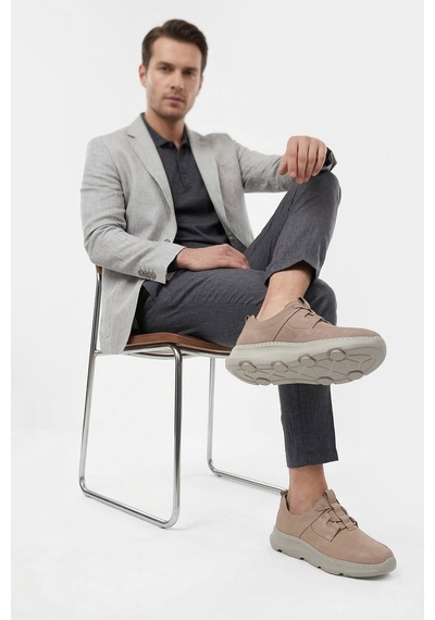 Diğer Erkek Vizon Nubuk Bağcıklı Hakiki Deri Comfort Sneaker Ddma73542629 Vizon