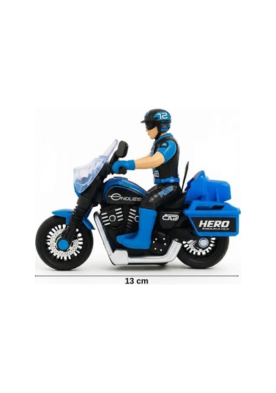 Oyuncak Sürtmeli Sesli Işıklı Motorcu 13 Cm Figürlü Mavi Motor Çok Renkli