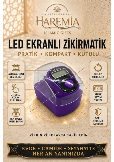 Özel Kutulu Ledli Zikirmatik Dijital Sayaç Mevlid Kandil Hediyesi Mor Siyah
