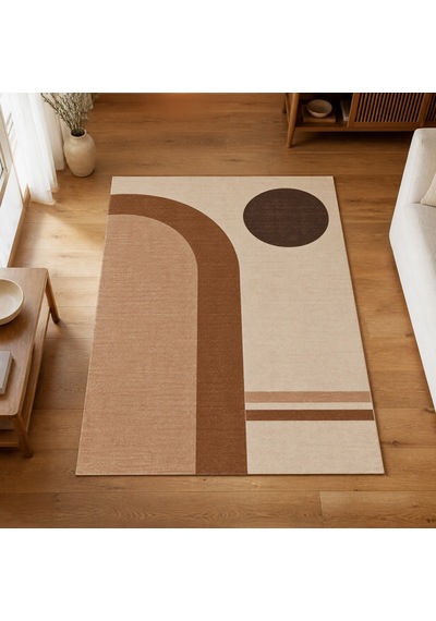 Kartela Halı Japandi Kemer Desenli Halı Bakır Kaymaz Taban Makinede Yıkanabilir 100x150 Cm