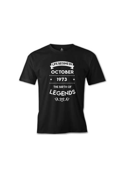 Life Begins İn 1973 Baskılı Siyah Erkek Tshirt 001