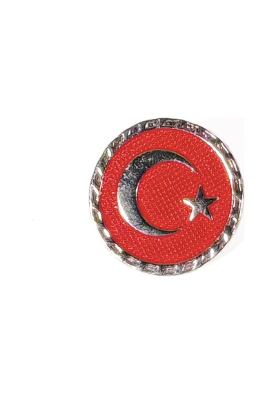 Kırmızı Zeminde Ay Yıldız Kabartmalı Yuvarlak Metal Rozet Çok Renkli