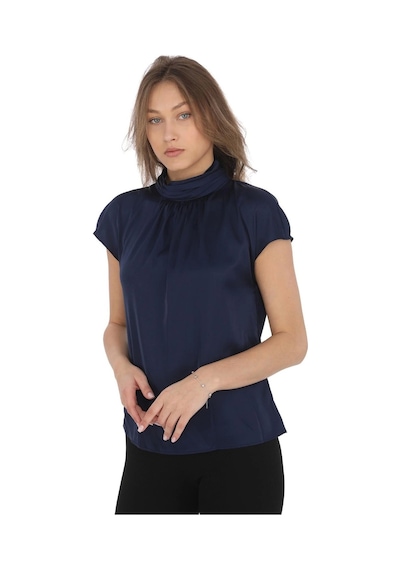 Yaka Drape Detaylı Saten Bluz 01-lacivert Lacivert