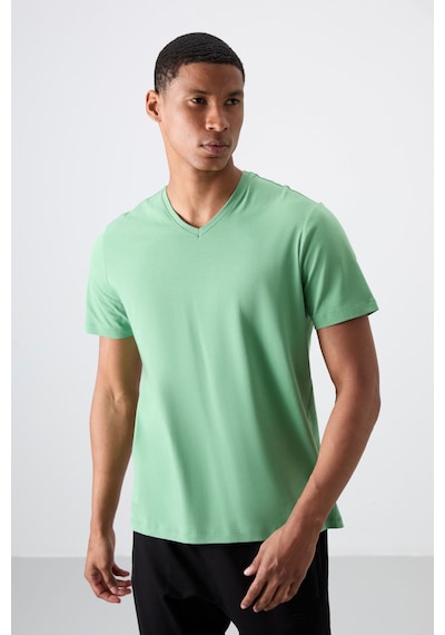 Tommylife Pastel Yeşil Basic Kısa Kol Standart Kalıp V Yaka Erkek T-shirt - 87912 Pastel Yeşil