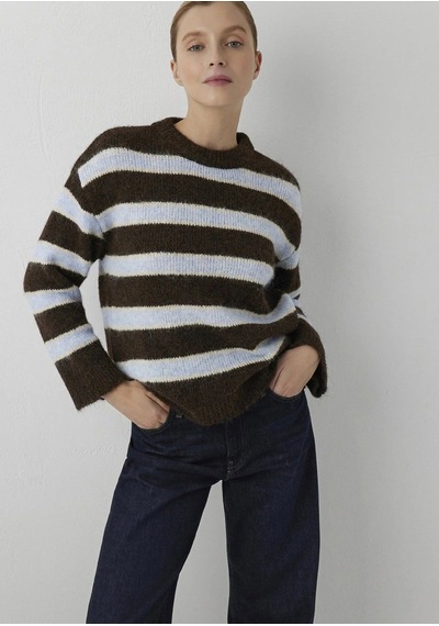 Uzun Kollu Kazak Chambray Blue Stripe Mavi