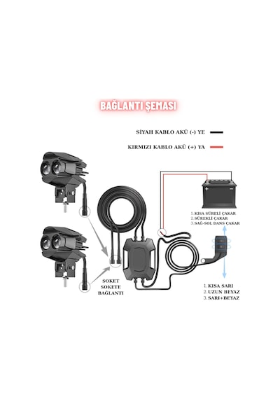 Motosiklet Led Sis Farı Seti Çift Renk Tüm Montaj Aparatları Ve Kablo Set İle Kolay Montaj