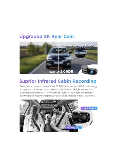 Viofo A229 Pro 3 Kameralı Ön-iç-arka 4k+2k+1080p Hdr Sony Starvis 2 İle Uyumlu Wifi Gps Araç Kamerası