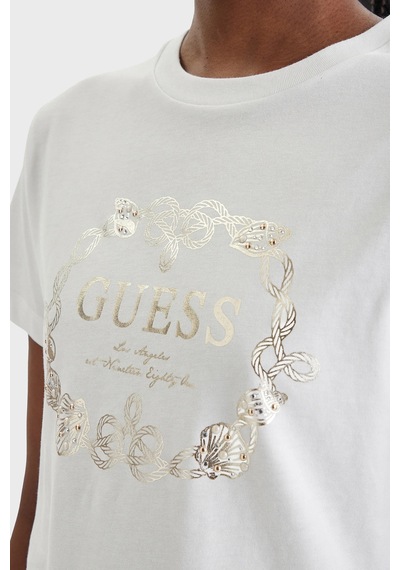 Guess Bayan T Shirt E6gı00 I3z14 G011 Bej Bej
