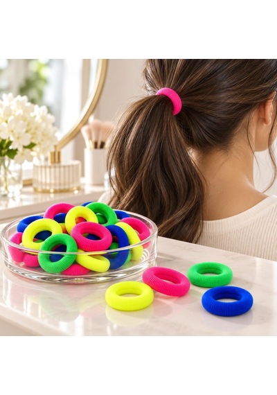 100 Lü Neon Renkli Saç Lastiği, Kumaş Kaplı Esnek Saç Tokası, Canlı Renklerde Çoklu Toka Seti, At Kuyruğu Topuz Ve Örgü İçin Diğer