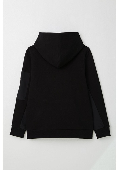 Breeze Erkek Çocuk Sweatshirt Armalı Kolu Cepli Fermuarlı 9-14 Yaş, Siyah Siyah
