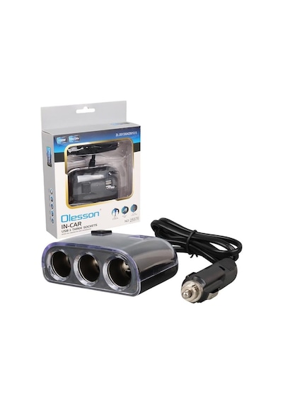Olesson 1505 12-24v Çift Usb Girişli 120w 80cm Kablolu 3'lü Araç Çakmak Çoklayıcı
