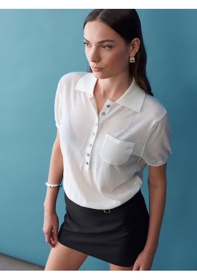 Dilvin 10874 Lyocell Karışımlı Polo Yaka Bluz-ekru