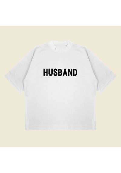 Startmore Husband Baskılı Oversize Unisex Pamuklu Nefes Alan Kalın Kumaşlı Beyaz