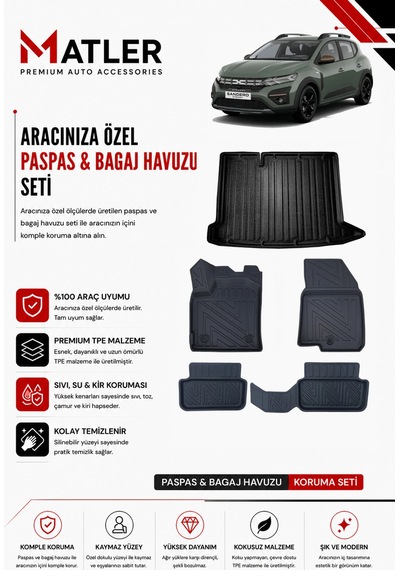 Dacia Sandero 2020 Model 4d Ekstra Havuzlu Paspas Ve Bagaj Havuzu Set